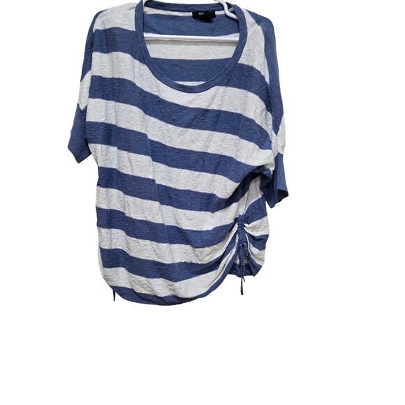 Style & CO Top Womens Size 3x blue white striped linen blend ruched side beachy - Picture 1 of 9